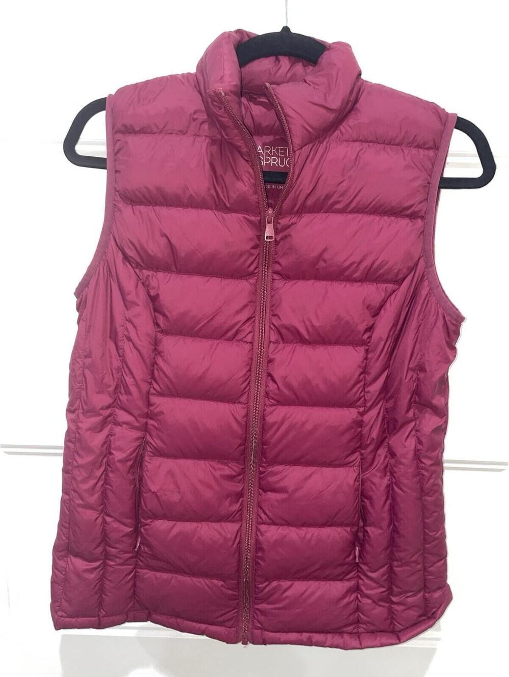 Market & Spruce Vest Womens Down Quilted Full Zip Packable Vest Burgundy Medium